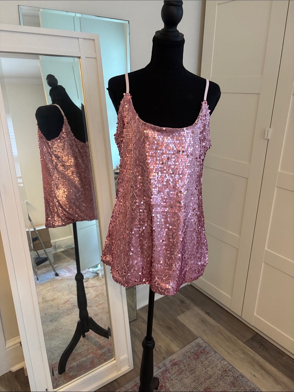 Boston Proper Pink Sequin Spaghetti Strap Tank